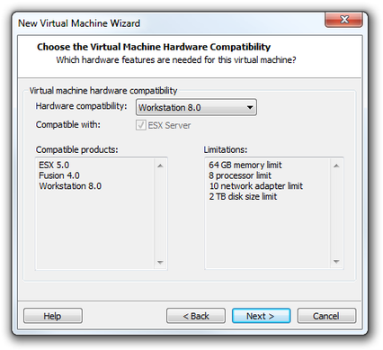VMware Virtual Machine Wizard virtual machine hardware compatibility