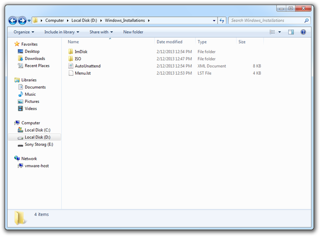 Windows installation menu files