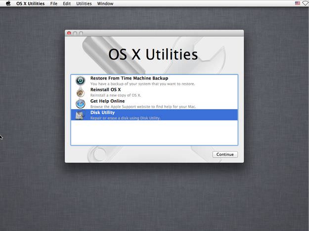 OS X Utilities main menu