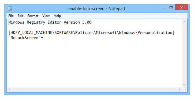 Windows Notepad enable lock screen .reg file