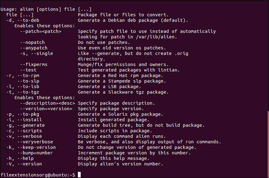 alien program started in Ubuntu terminal