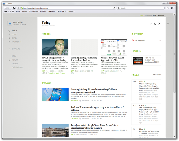 Feedly today screen