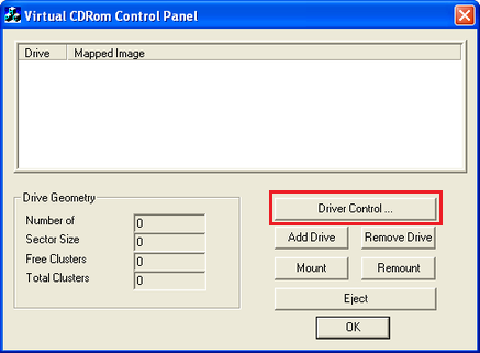 Virtual CDRom Control Panel driver control