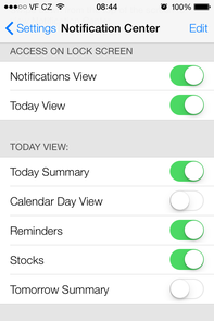 iOS 7 notification center settings