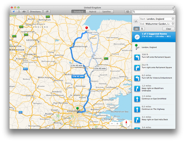 Mac OS X 10.9. Mavericks Maps app