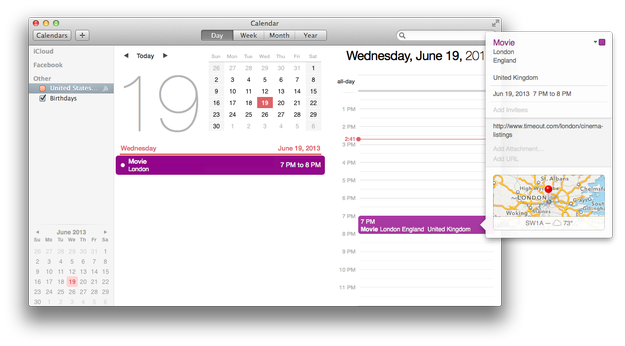 Apple Mac OS X 10.9. Mavericks Calendar app