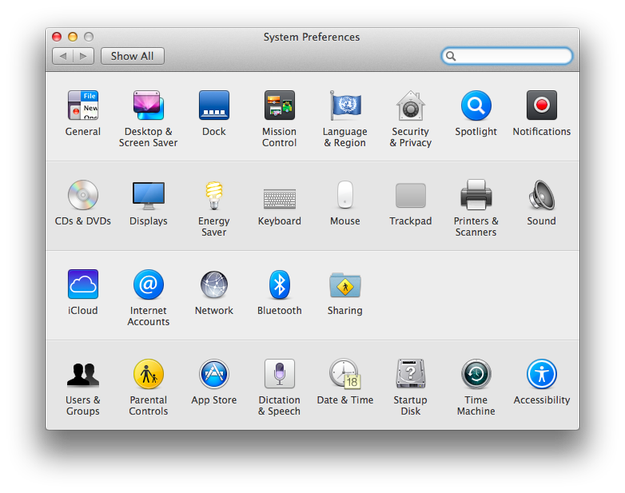 Apple Mac OS X system preferences