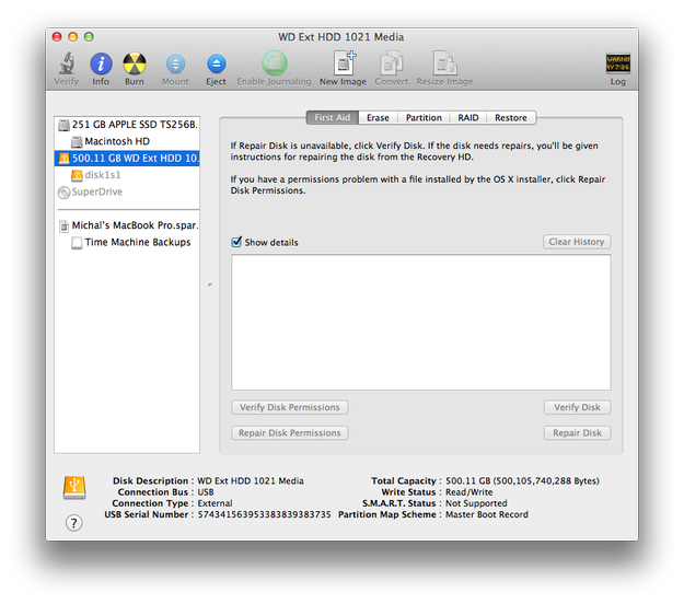 Apple Disk Utility external drive settings