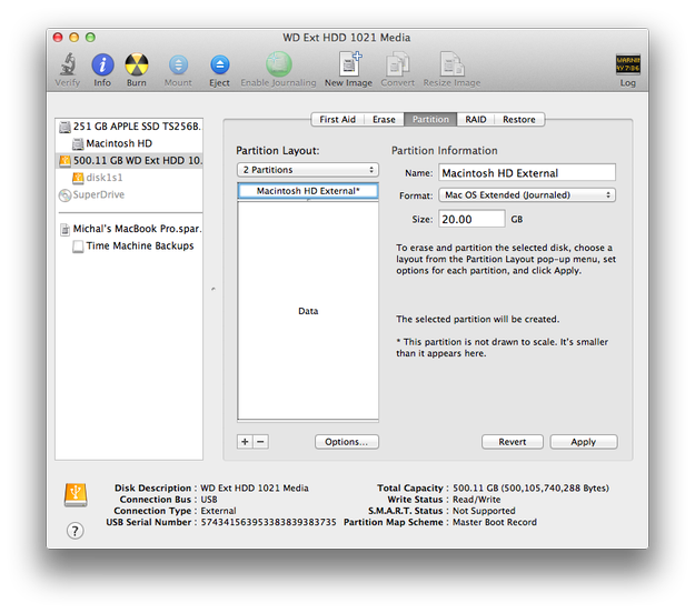 Apple Disk Utility partition settings
