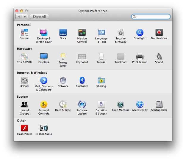 Apple Mac OS X system preferences