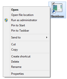 Windows 8 shortcut properties