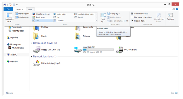 Windows 8 show hidden files and folders