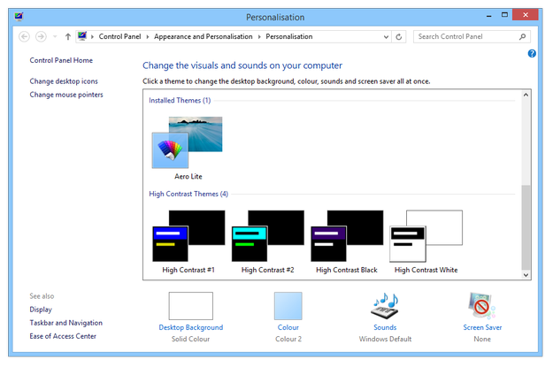 Windows 8 Installed Themes