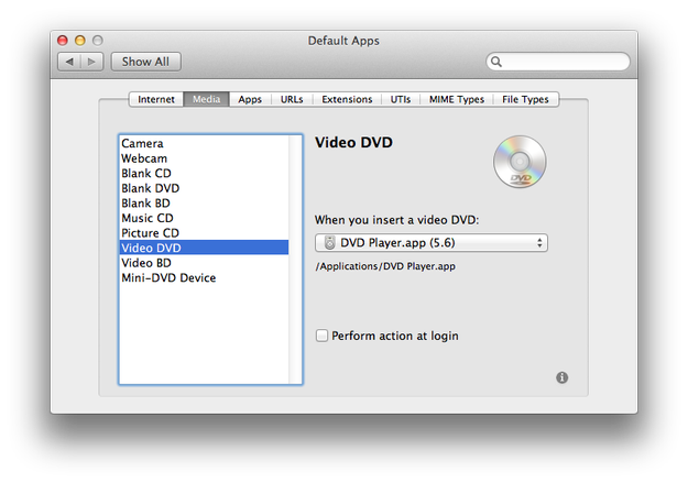 RCDefaultApp manage CD DVD actions