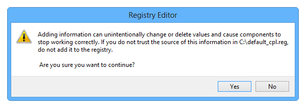 Registry import message
