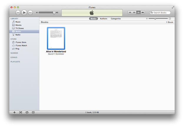 Ebooks in iTunes library