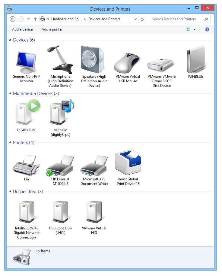 Devices and Printers control panel in Windows 8