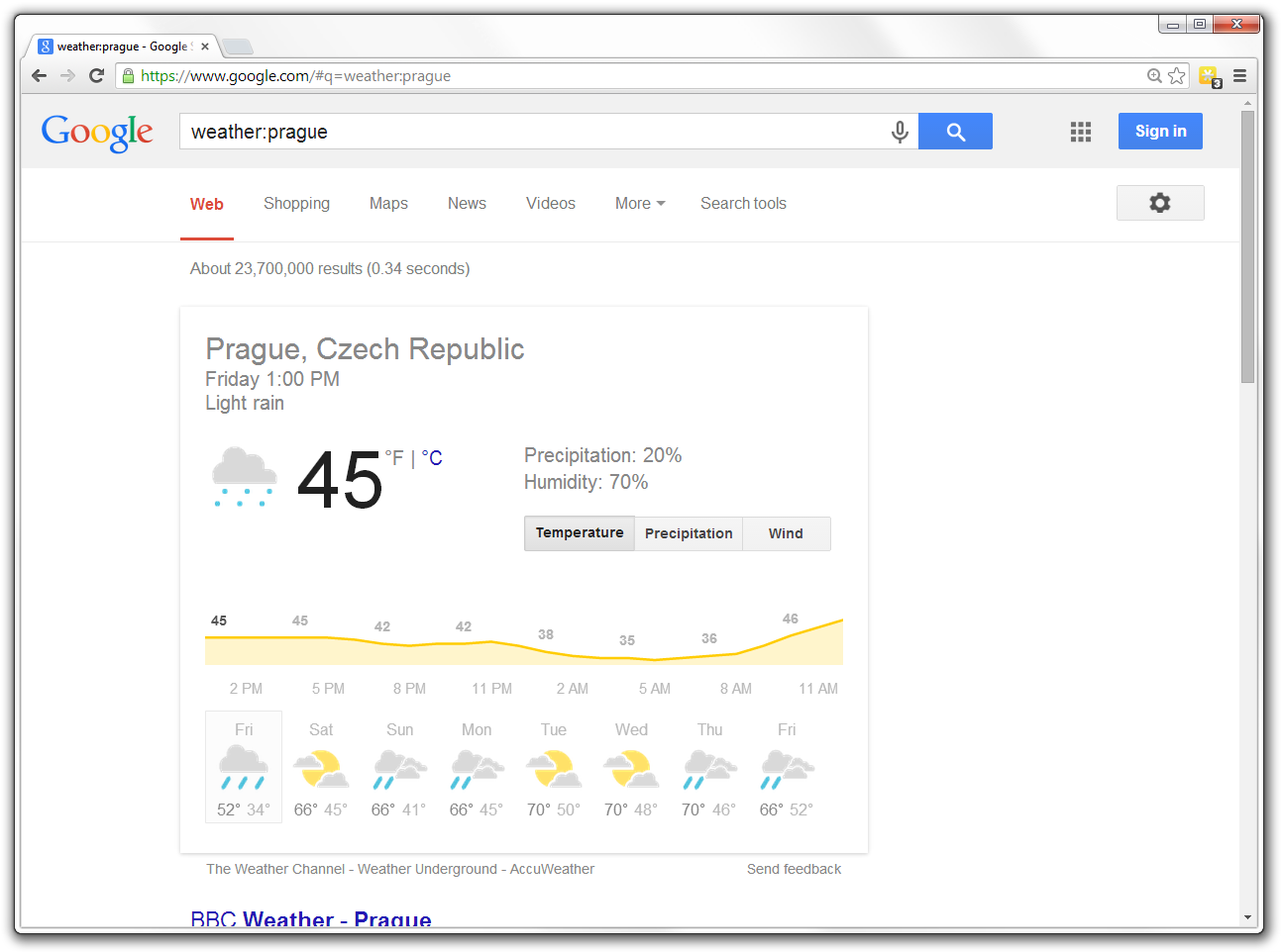Weather: operator in Google Search