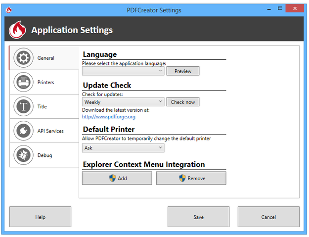 PDFCreator application settings