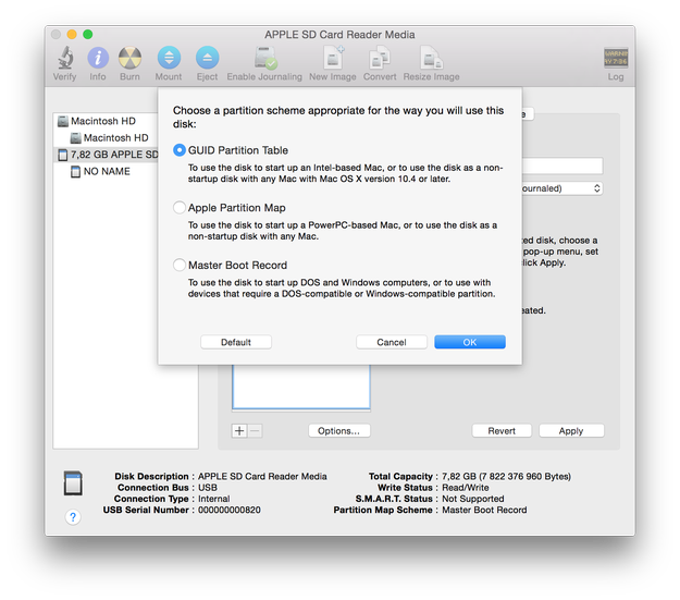 Create GUID formatted flash drive in Disk Utility