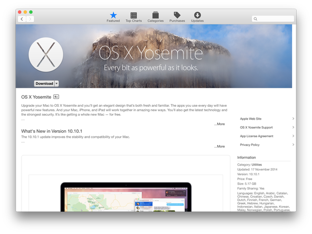 Download OS X Yosemite from App Store