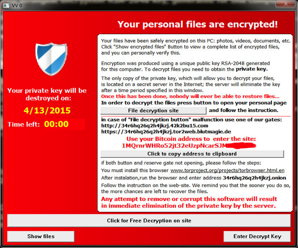 A typical TeslaCrypt ransomware window