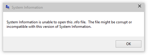 System Information error window