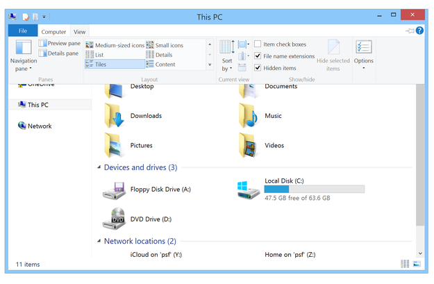 Show and hide file extensions in Windows 8.1 file explorer