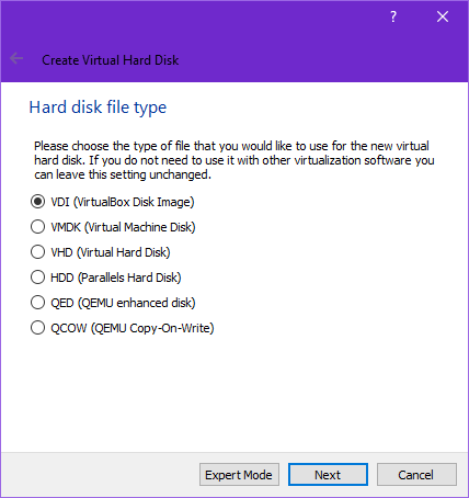 Set type of hard drive in Virtualbox
