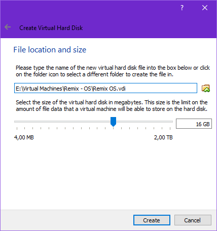 VirtualBox virtual hard disk settings