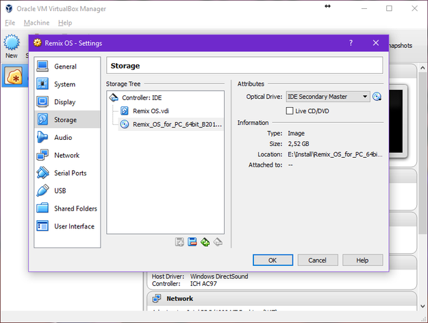 VirtualBox mount Remix ISO image to virtual optical mechanic