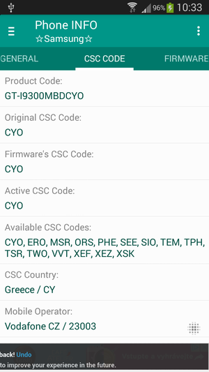 Phone INFO Samsung CSC Code tab