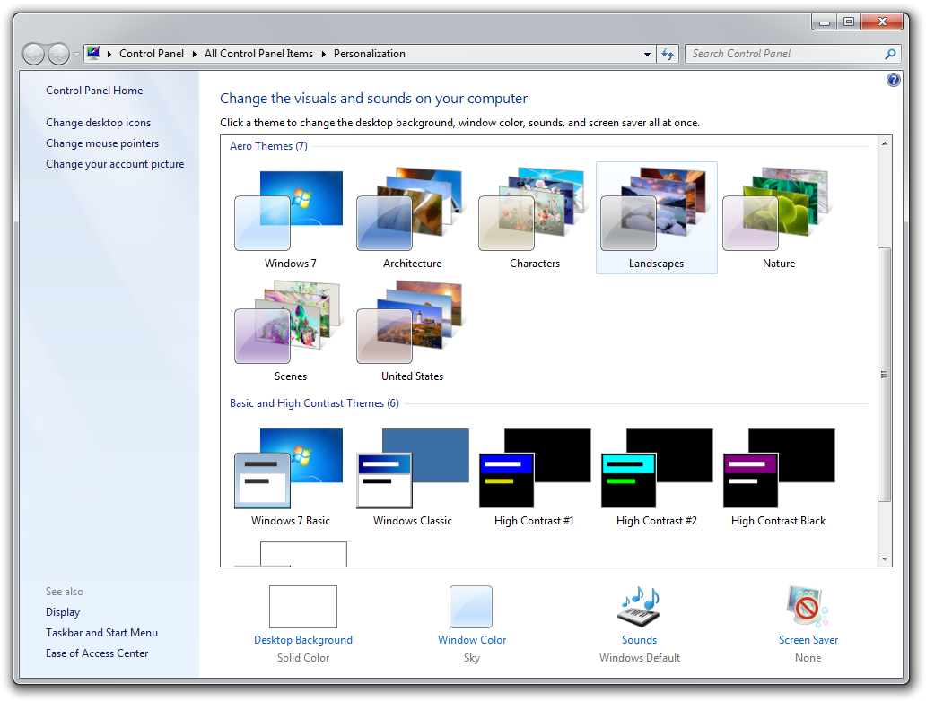 Personalize Windows 7 control panel