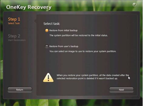 Lenovo OneKey Recovery picture or screenshot