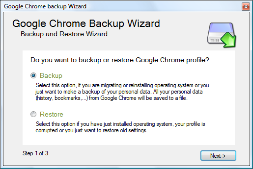 Google Chrome Backup picture or screenshot