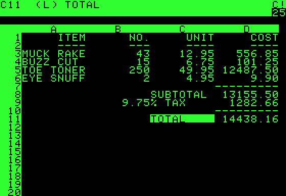 VisiCalc picture or screenshot
