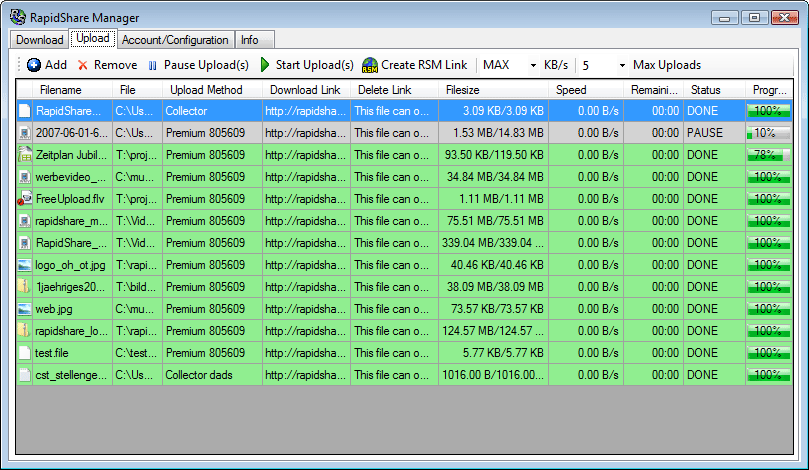 RapidShare Manager picture or screenshot