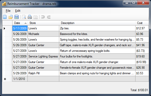 Reimbursement Tracker picture or screenshot