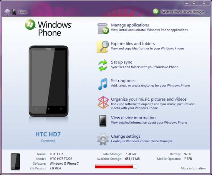 Windows Phone Device Manager picture or screenshot