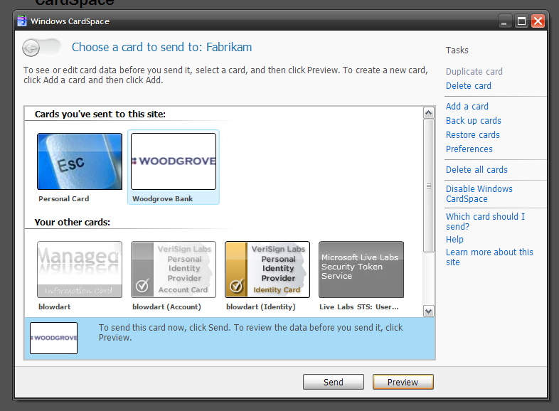 Windows CardSpace picture or screenshot
