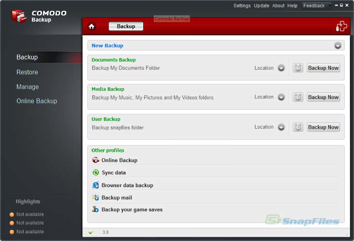 Comodo Backup picture or screenshot