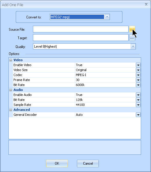 Browse through your files to select the source AVI file.