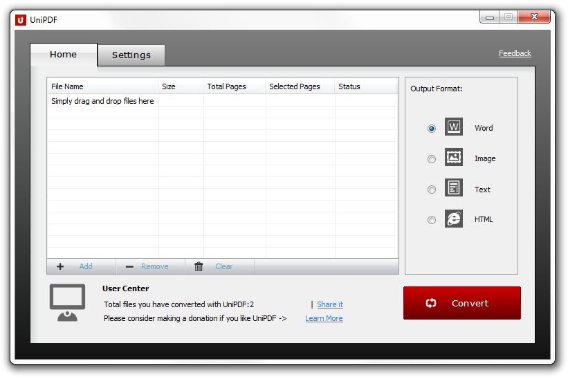 UniPDF converter screenshot.