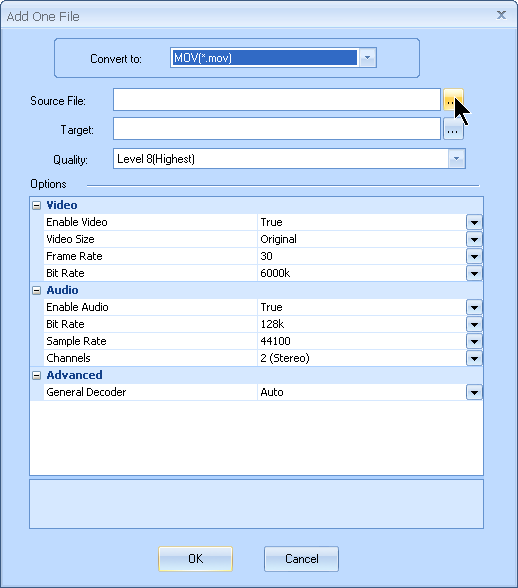 Browse through your files to select the source AVI file.