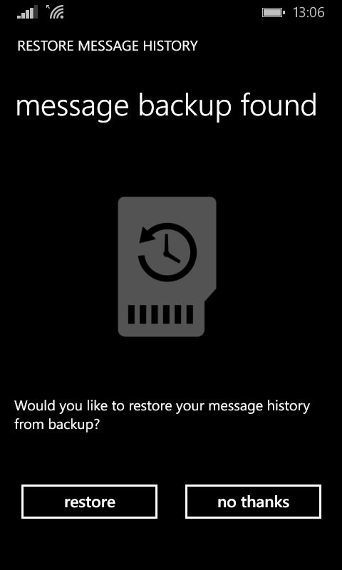 Restoring chat backup in WhatsApp for Windows Phone