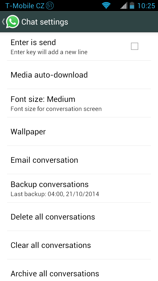 WhatsApp for Android chat settings screenshot