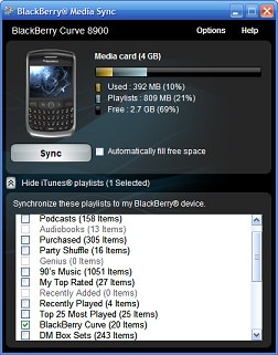 BlackBerry Media Sync screenshot