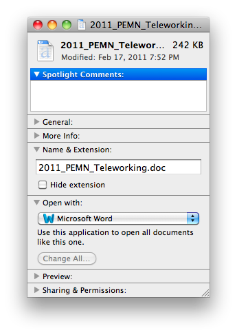 Mac OS Finder get file info window