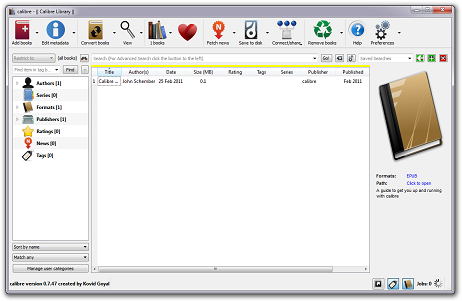Calibre version 0.747 screenshot