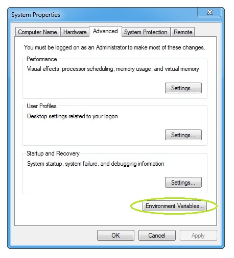 System properties control panel screenshot